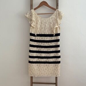 BCBGMaxazria Lace Dress with Black Stripes $281